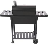 Barbecue à charbon robuste avec chariot, fumoir et table de rangement pour jardin