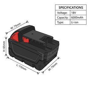Paquete de Baterías Duraderas de 18 V y 6.0 Ah <span class=keywords><strong>M18</strong></span> <span class=keywords><strong>para</strong></span> Taladros y Sierras Inalámbricas <span class=keywords><strong>Milwaukee</strong></span> con Celdas Importadas de Alto Rendimiento de Grado A - Product Image 2