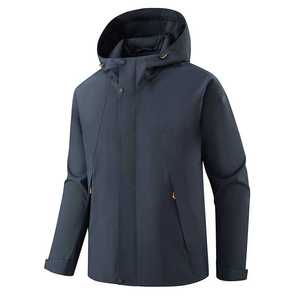 Chaqueta de trabajo para exteriores de una sola capa con capucha a prueba de viento para hombre, con forro interior, para uso en invierno, diseño de contraste de color sólido - Product Image 3