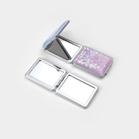 Miroir de maquillage carré portable Winway Ins Style Bling Glitter Quicksand, miroir compact mignon, miroir de poche brillant pour les voyages
