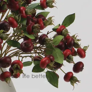 AR-1093 ZUOYI Schaumstoff künstlicher Burgunder roter Fruchtbeeren-Beeren-Zange moderner Beeren-Zwiebel zweig für Kunstzwecke