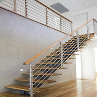 Kit de balustrade haut de gamme en acier inoxydable à barres solides, avec remplissage horizontal et main courante en bois pour terrasse extérieure