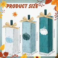 3 décorations en bois de citrouille bleues vieillies, design colonne verticale pour la décoration de fête de Thanksgiving