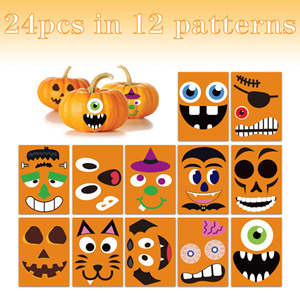 Lot de 12 feuilles d'autocollants décoratifs pour <span class=keywords><strong>Halloween</strong></span>, pour enfants, en papier synthétique écologique, motifs citrouille et visages de dessins animés, 5x7 - Product Image 2