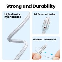 Câble USB de charge rapide UGREEN 3-en-1 avec connecteurs Type-C, Micro USB et Lightning, certifié MFi, en nylon tressé pour iPhone 17, 16, 15, 14 Pro Max