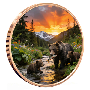 Moneda de Cobre Puro Colorida de Grado de Inversión, 1 oz <span class=keywords><strong>Troy</strong></span>, 999 Fino, Ultra Alto Relieve, Oso Pardo, Animal Salvaje, Lingote Personalizado - Product Image 2