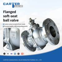 Válvula de bola industrial de acero inoxidable con brida CF8M, accionamiento neumático, de dos piezas, de paso completo, con asiento de PTFE, para agua, productos químicos y gases, estándar.