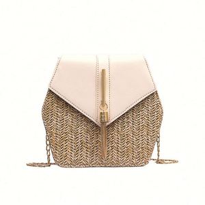 Sac à bandoulière mini en paille synthétique PP pour femme avec chaîne métallique – Collection été – Offre spéciale - Product Image 4
