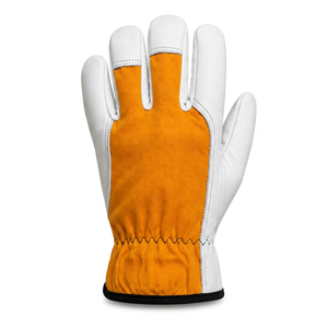 Gants de travail en cuir JNA GROUP, blancs avec bouts des doigts orange, antidérapants, avec poignet élastique, usage général, assemblage, 11 oz - Product Image 1