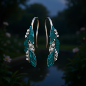 Pendientes elegantes con plumas para mujer, plata 925, chapado en rodio, cristal, diamantes de imitación, oro blanco, uso diario, estilo romántico - Product Image 2