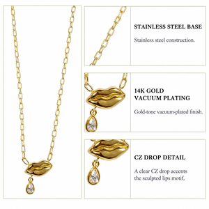 Collier avec pendentif en forme de lèvres pour femmes, chaîne en alliage avec pierre en zircone cubique, bijoux tendance pour les fêtes et le quotidien - Product Image 3