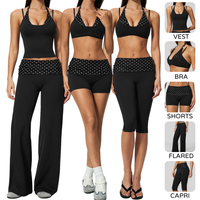 SS27 Nouvel Ensemble Exclusif 2 Pièces pour Femmes : Soutien-Gorge de Sport Halter à Pois et Rayures et Pantalon Capri à Taille Rabattable – Tenue de Yoga Rétro Décontractée