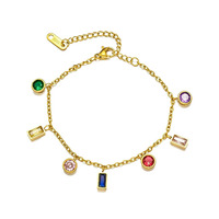 Bracelet à maillons en acier inoxydable plaqué or 18 carats pour femme, style français vintage, zircon coloré, luxe léger, cadeau pour influenceuse