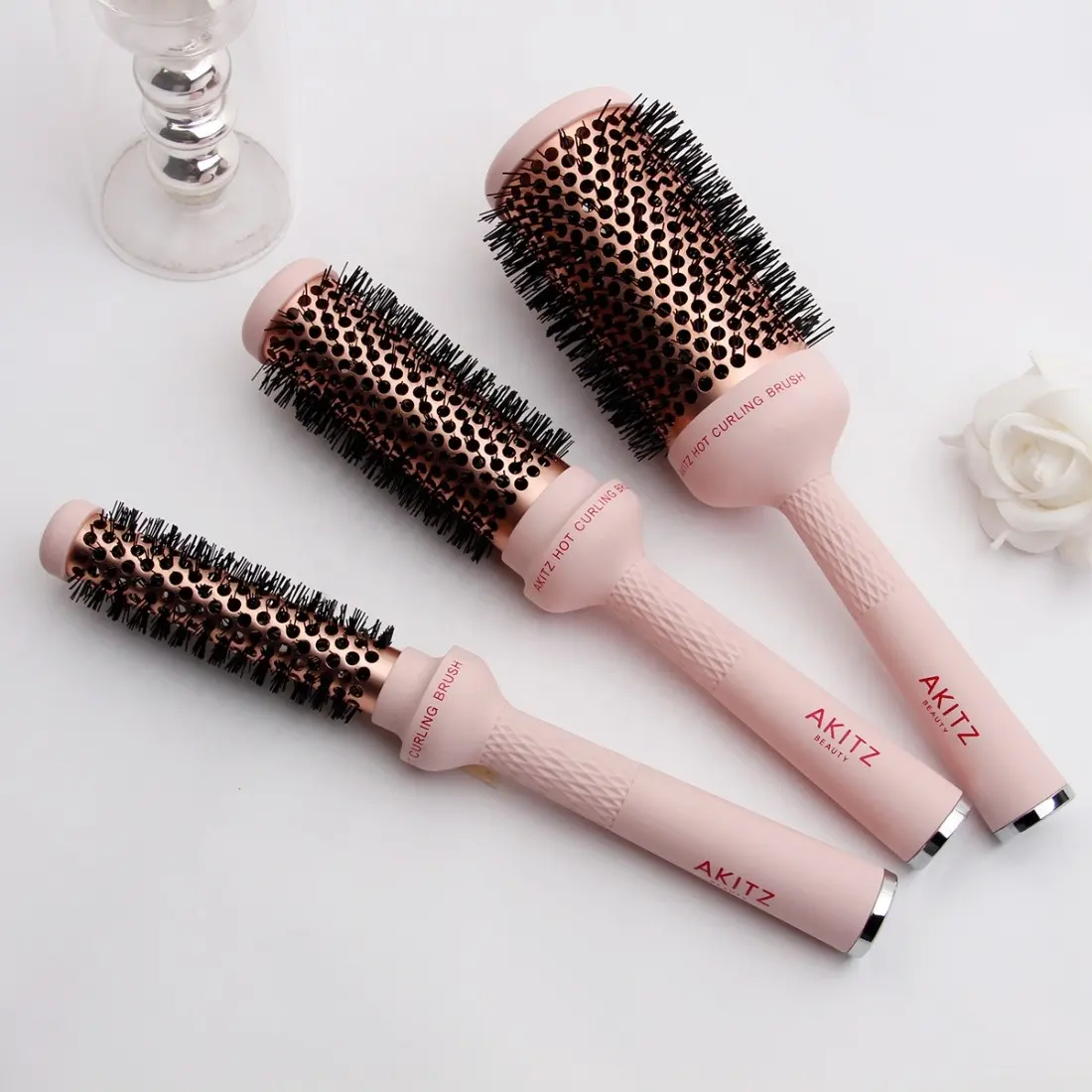 Akitz Professional Ceramic pink Hairbrush round brush hair brush