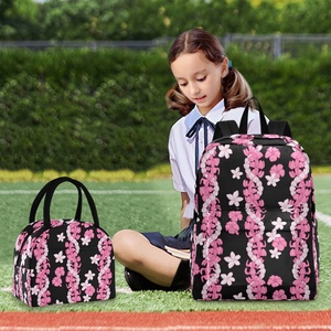 Hawaiian Custom Pink Puakenikeni Lei Design Customized Portable Reusable <b>Lunch</b> Bag Backpack <b>Sets</b> for Students - Product Image 6