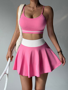 Conjunto Deportivo de Yoga con Sujetador Deportivo y Falda de Tenis de Cintura Alta, Ropa Deportiva para Correr, Vestido de Golf, Falda de Tenis Plisada - Product Image 3