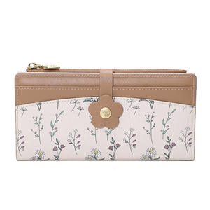 Cartera Larga de Cuero PU con Diseño de Flores para Mujer, Monedero con Botón, Delgado, para Monedas y Billetes, de Poliéster Resistente - Product Image 3