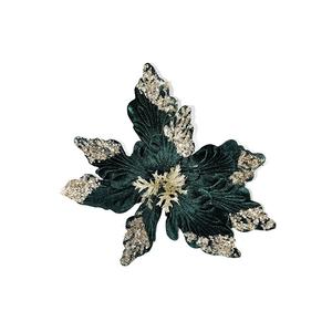 Fleur à tige courte en velours vert foncé avec paillettes champagne - Product Image 1