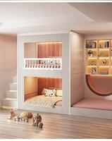Lit superposé triple en bois massif JINS pour enfants, sécurité avant tout, avec personnages de dessins animés, idéal pour appartement, chambre, école
