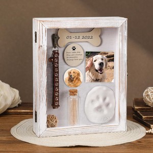 Wooden Pet <b>Photo</b> Frame Distressed White Rectangle Handmade Desktop <b>Storage</b> <b>Box</b> For Dog Cat Growth Memories - Product Image 1