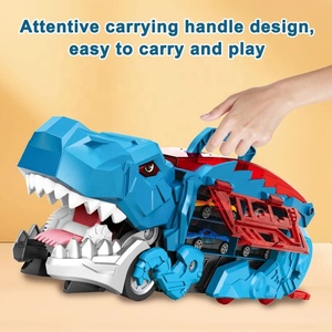 Vente chaude enfants <span class=keywords><strong>t</strong></span>-<span class=keywords><strong>rex</strong></span> piste de course transformé dinosaure camion jouets avec 6 voitures de course moulées sous pression Dino Transport camion transporteur ensemble - Product Image 3
