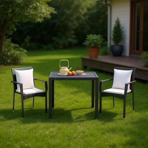 Set da Pranzo da Giardino in Rattan Nero per 2 Persone, Resistente alle Intemperie, Arredamento da Esterno in Stile Contemporaneo - Product Image 2
