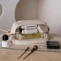 Trousse de toilette double couche imperméable en PVC PU avec logo personnalisé Trousse de maquillage de luxe pour femmes Trousse de cosmétique transparente pour le voyage des filles