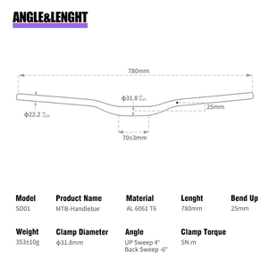 Guidon de vélo VTT <span class=keywords><strong>BMX</strong></span> personnalisé, hauteur 25 mm, ultraléger, durable, en alliage d'aluminium haute intensité, pour accessoires de VTT - Product Image 2