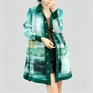 Abito Plissettato Chic 2026 con Stampa Paesaggistica, Trench Cardigan Bivalente, <span class=keywords><strong>Vestito</strong></span> <span class=keywords><strong>Lungo</strong></span> Stile Camicia con Stampa Scenografica, Plissettatura Miyake - Product Image 5