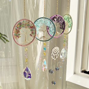 Penjualan laris empat warna kerikil kristal alami pohon kehidupan suncatcher batu kristal ornamen lonceng angin dekorasi rumah penangkap matahari - Product Image 1