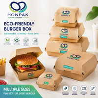 Boîte à hamburger personnalisée en forme de coquille, emballage alimentaire écologique en kraft pour emporter, boîte alimentaire avec logo imprimé HONPAK