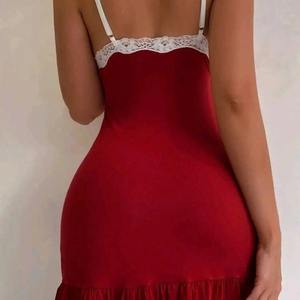 新款性感女士睡衣，蕾丝边露背连衣裙套装柔软舒适红色紧身胸衣风格丁字裤套装睡衣套装套装 - Product Image 3