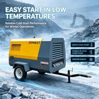 Compresseur d'air à vis portable 185 CFM 8 bars, entraîné par un moteur diesel, avec préchauffeur à démarrage à froid en option pour un démarrage facile dans les zones rigides
