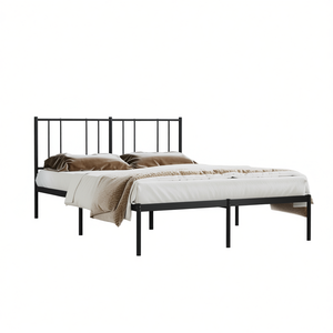 <b>Black</b> Powder Coated Steel King Size Bed <b>Frame</b> 59 X 79 Inches Metal Bed Industrial Design Bedroom Furniture - Product Image 1