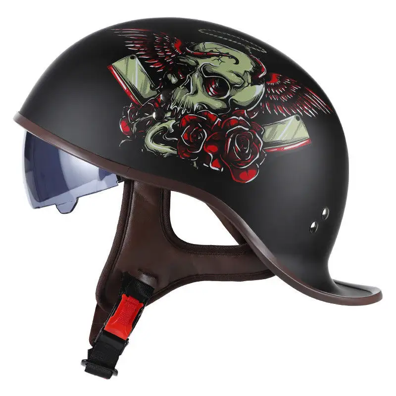 Hot Selling Knight Graffiti Bloed Rose Half Helm Geschikt Voor Harley Motorfiets Half Helm Motorrijden Tram Helm