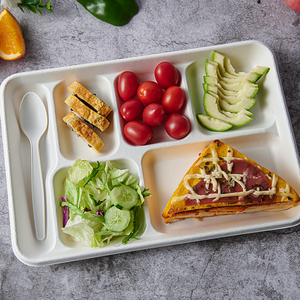 Platos de Papel Compostables de 6 Compartimentos, Platos Desechables Ecológicos de Bagazo, Bandejas para Almuerzo Escolar, Platos para Buffet <span class=keywords><strong>BIOPACK</strong></span> Plate74 - Product Image 4