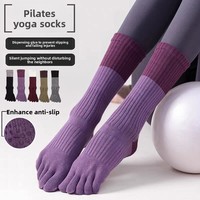 Chaussettes de yoga en coton bicolores pour femmes, antidérapantes, à 5 doigts, pour le sport, le fitness, le Pilates en intérieur, chaussettes de compression