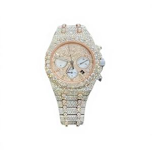 Men's Stainless Steel & Moissanite Full <b>Iced</b> Finish Quartz Movement Glass Dial <b>Watch</b> 10 Bar Water Resistant Bracelet Clasp - Product Image 1