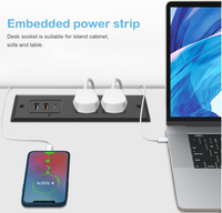 Multiprise encastrable de bureau avec port USB-C PD 20W à charge rapide, port USB-A, prise de bureau dissimulée pour mobilier avec rallonge