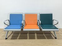 Fauteuil d'attente 3 places en PU bleu-vert à dossier bas et droit avec garantie d'un an, fabriqué en Chine