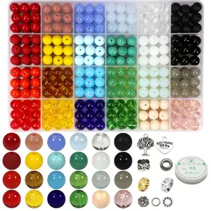 DIY Girls Toy Gift 600pcs 10mm Set Assorted Handcrafted Colorful Round Smooth Loose Bracelet Glass Beads Kit for Jewelry Making