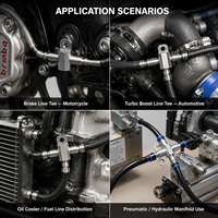 Raccord en T en acier inoxydable, connecteur à 3 voies pour tuyau, fixation fixe, usiné CNC pour système de conduite d'huile de frein et de carburant de moto