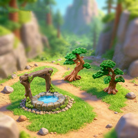Ornamen Figurine Jembatan Lengkung Mini Resin Lanskap Mikro Batu Pohon Pinus Buatan untuk Dekorasi DIY Taman Peri Bonsai Akuarium