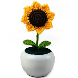 Ngày của mẹ Quà Tặng bán buôn tự làm Crochet Fower chậu Handmade Mini lọ hoa hoa Crochet hoa mặt trời dệt kim hoa