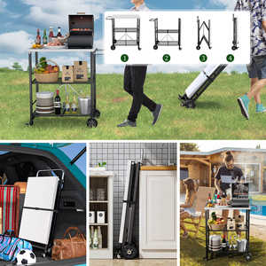 Carrito de Parrilla Plegable para Exteriores AJUNION, <span class=keywords><strong>con</strong></span> Superficie de Acero Inoxidable, Horno para Pizza, Mesa de Preparación, Doble Estante de Almacenamiento, <span class=keywords><strong>con</strong></span> <span class=keywords><strong>Ruedas</strong></span> - Product Image 2