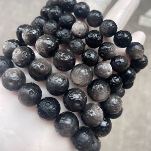 Cuentas Redondas de Piedra Lunar de Meteorito de Obsidiana Plateada Natural Talladas a Mano de 9 mm, 11 mm y 13 mm para la Fabricación de Joyas - Product Image 2