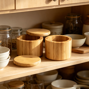 Contenitore Moderno Eco-Friendly <span class=keywords><strong>in</strong></span> <span class=keywords><strong>Vetro</strong></span> e Bambù Artigianale per Spezie da Cucina con Coperchio a Chiusura Ermetica per la Conservazione della Freschezza, Elegante e Funzionale - Product Image 3