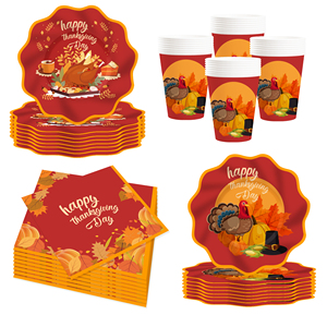 DAMAI Custom Thanksgiving Turkey Maple <b>Leaf</b> Theme Party Decoration Set Includes <b>Paper</b> Plates - Product Image 2