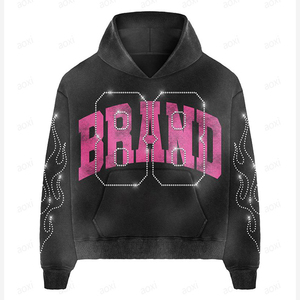 AOXI tutto diamante stampato Glitter oversize Boxy felpe invernali da <span class=keywords><strong>uomo</strong></span> con cappuccio strass pietra sbiadita acido lavaggio fornitore di felpe - Product Image 2