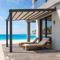 Pergola pliante électrique robuste avec drainage intégré des eaux de pluie pour restaurant et repas en plein air